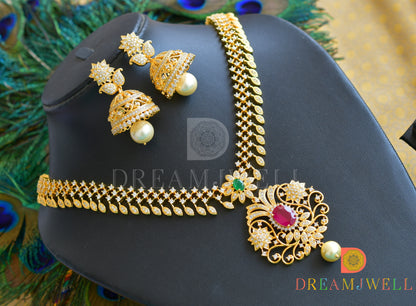 Gold tone cz ruby-emerald designer necklace set dj-07137