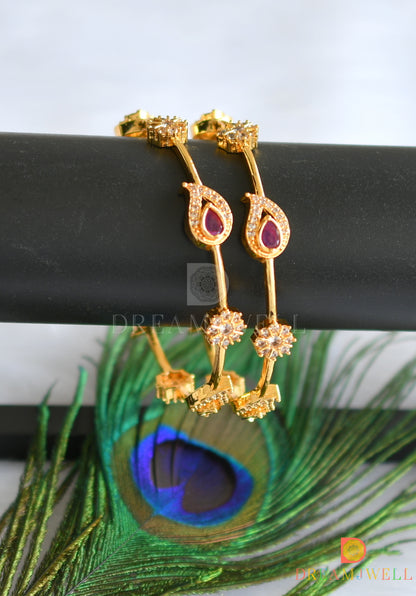 Gold tone cz ruby mango designer bangles (2.8)dj-33986