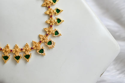 Gold tone green palakka flower necklace dj-34030