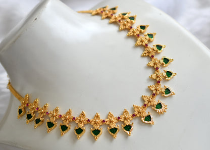 Gold tone green palakka flower necklace dj-34030