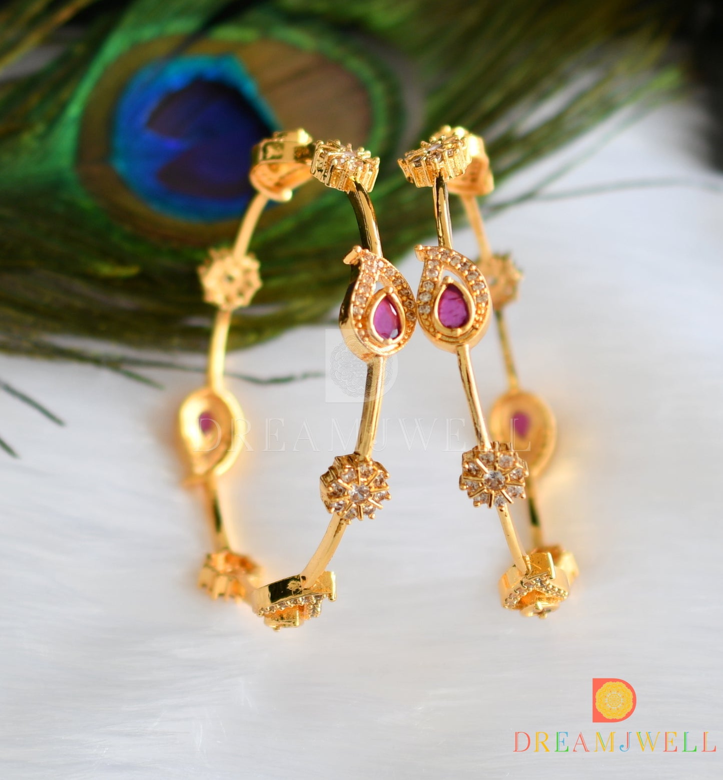 Gold tone cz ruby mango designer bangles (2.8)dj-33986