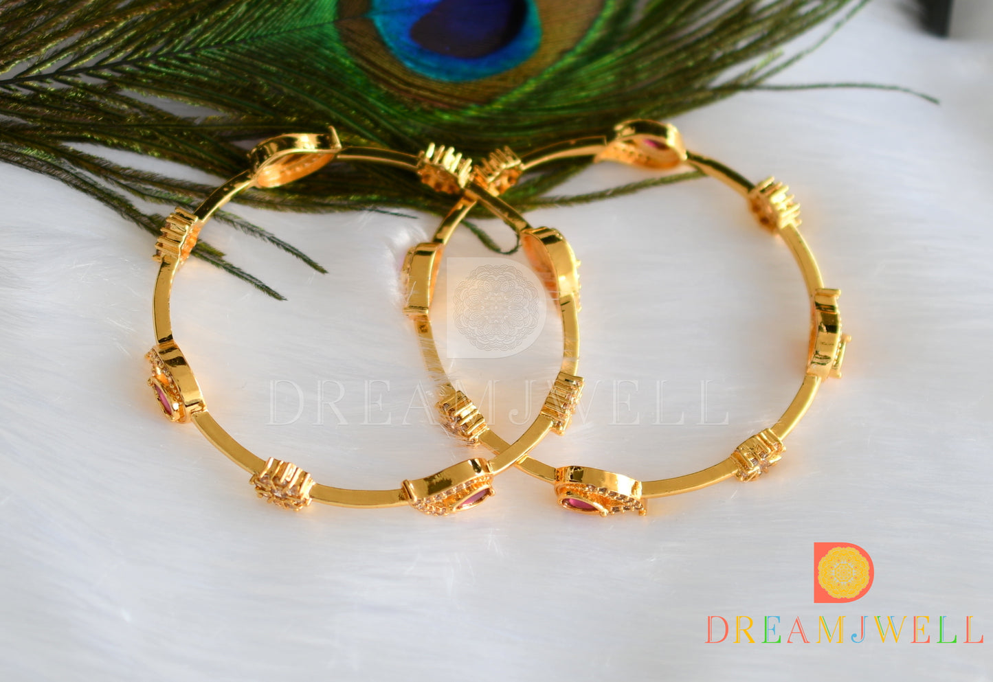 Gold tone cz ruby mango designer bangles (2.6) dj-33985