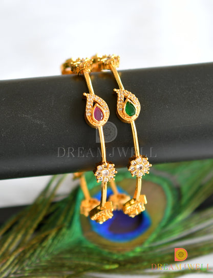 Gold tone cz ruby-green mango designer bangles (2.4) dj-33981