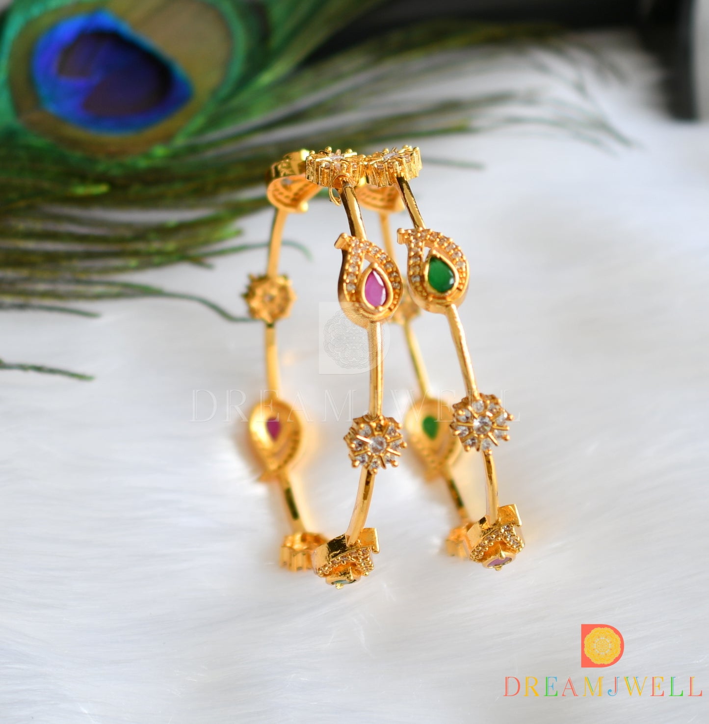 Gold tone cz ruby-green mango designer bangles (2.4) dj-33981