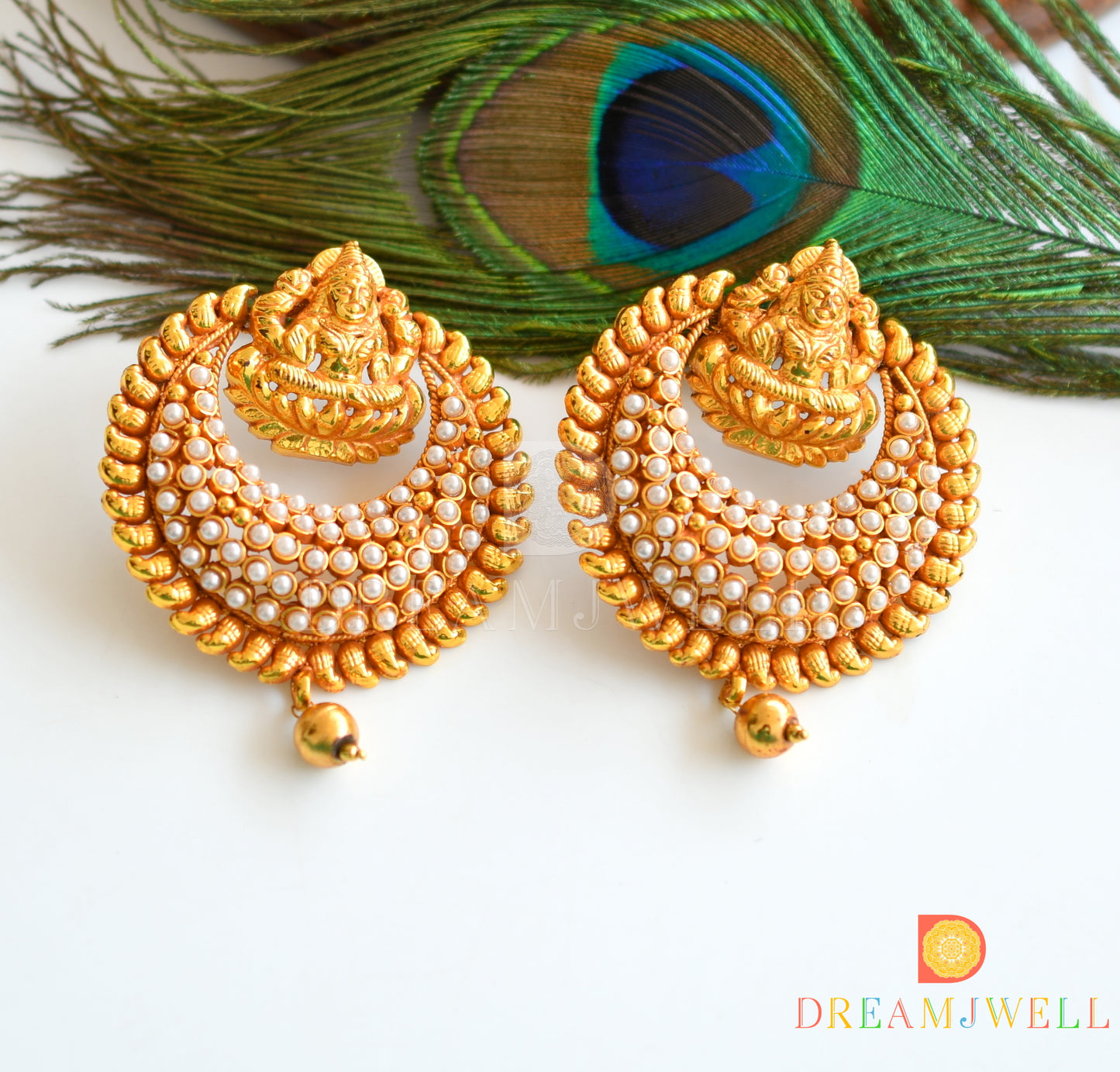 Antique pearl bali Lakshmi earrings dj-04321