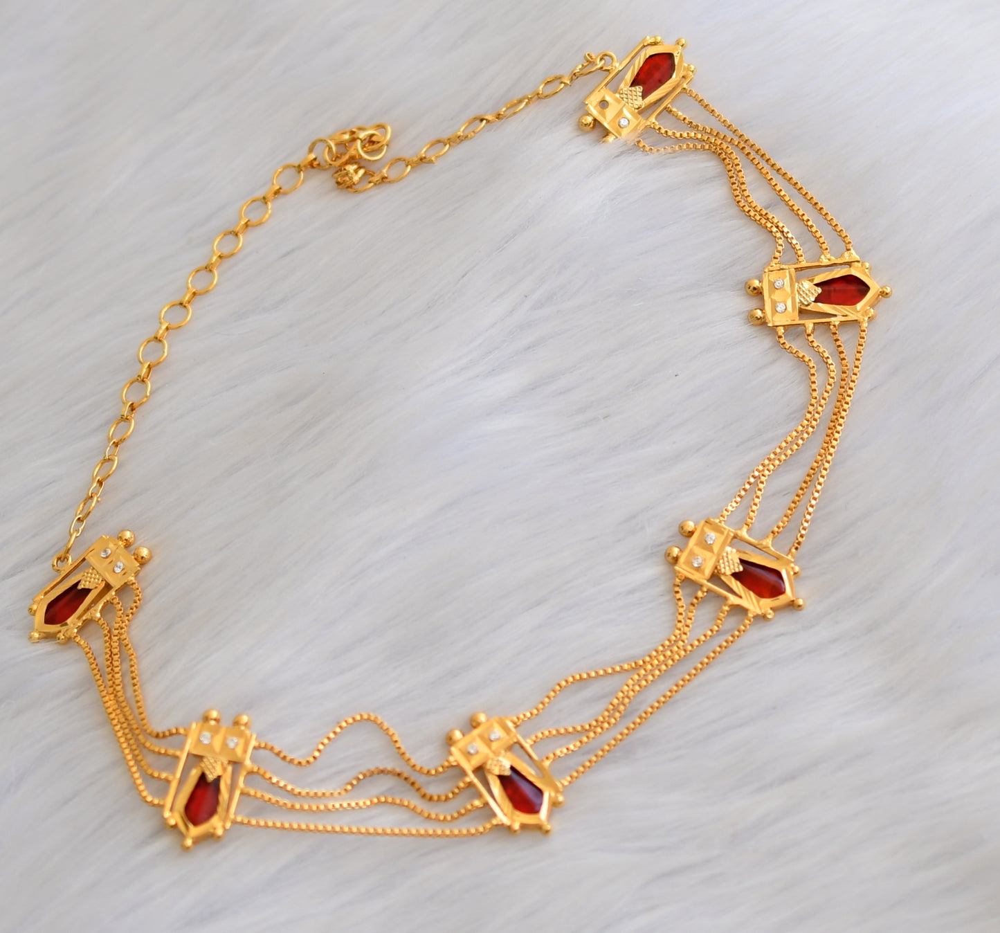 Gold tone white-red nagapadam kerala style choker/necklace dj-40327