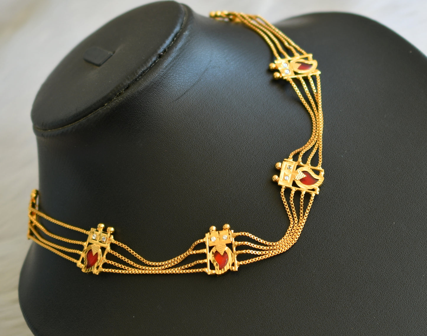 Gold tone white-red mango kerala style choker/necklace dj-40329