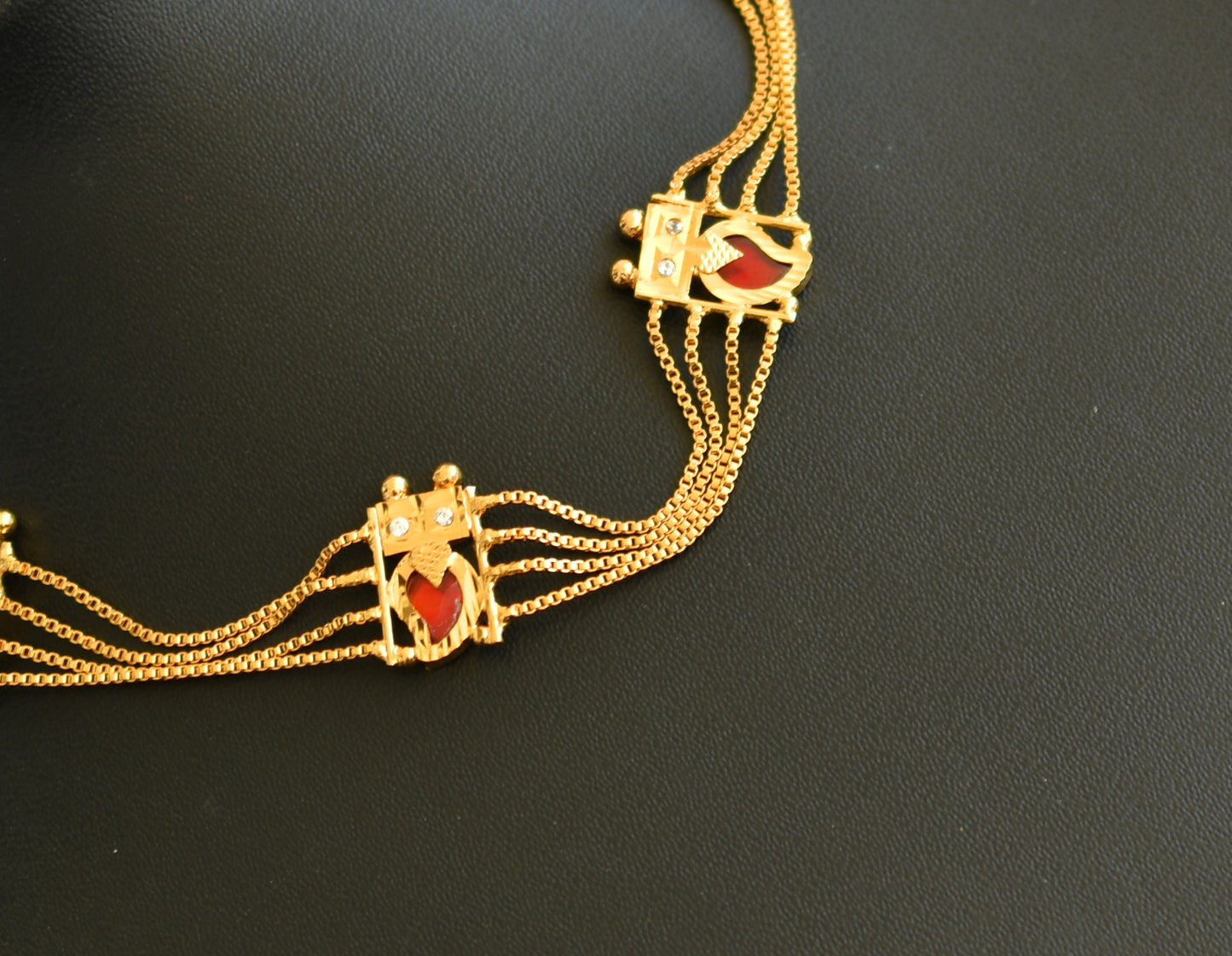 Gold tone white-red mango kerala style choker/necklace dj-40329