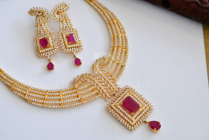 Gold tone cz-ruby bridal necklace set dj-05679