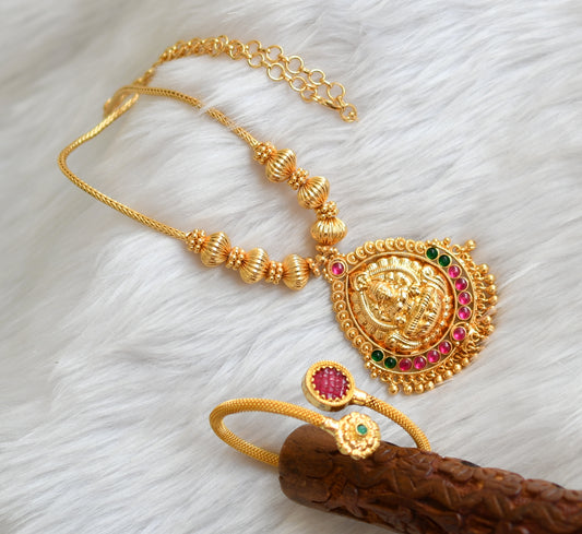 Gold tone kemp-green Lakshmi necklace with bracelet dj-39658