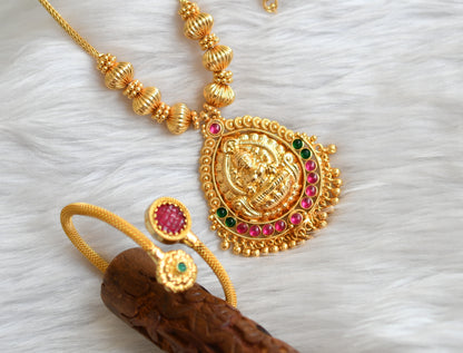 Gold tone kemp-green Lakshmi necklace with bracelet dj-39658