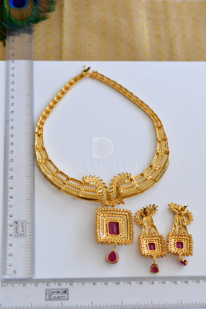 Gold tone cz-ruby bridal necklace set dj-05679