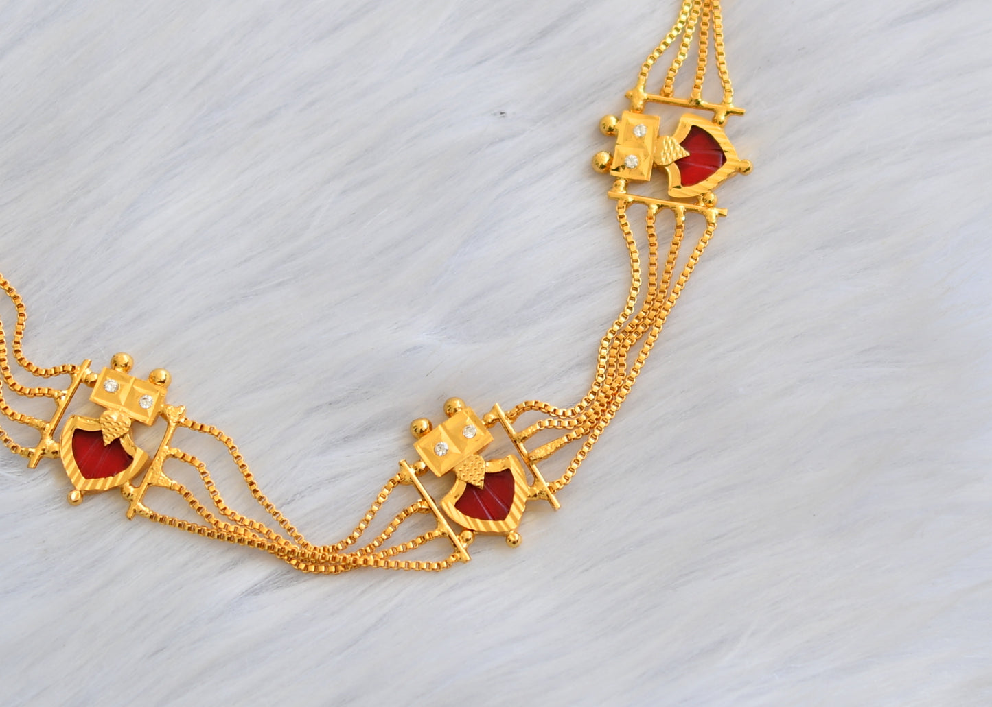 Gold tone white-red palakka Kerala style choker/necklace dj-40331