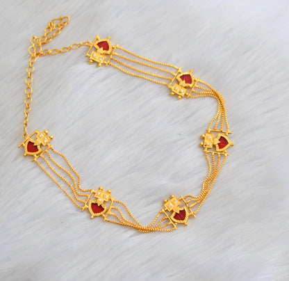Gold tone white-red palakka Kerala style choker/necklace dj-40331