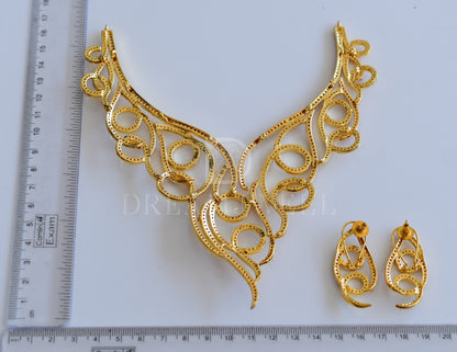 Gold tone cz-ruby big necklace set dj-08547