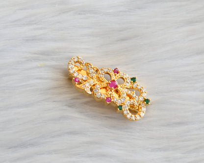 Gold tone cz ruby-green flower saree pin dj-19063