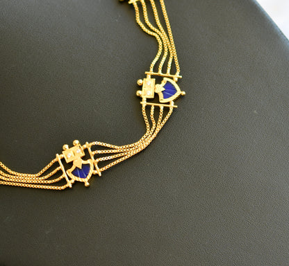 Gold tone white-blue palakka Kerala style choker/necklace dj-40332