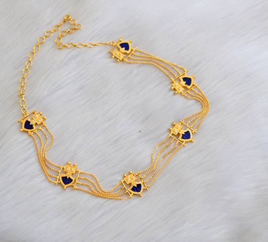 Gold tone white-blue palakka Kerala style choker/necklace dj-40332