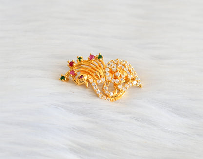 Gold tone cz ruby-emerald peacock saree pin dj-19065