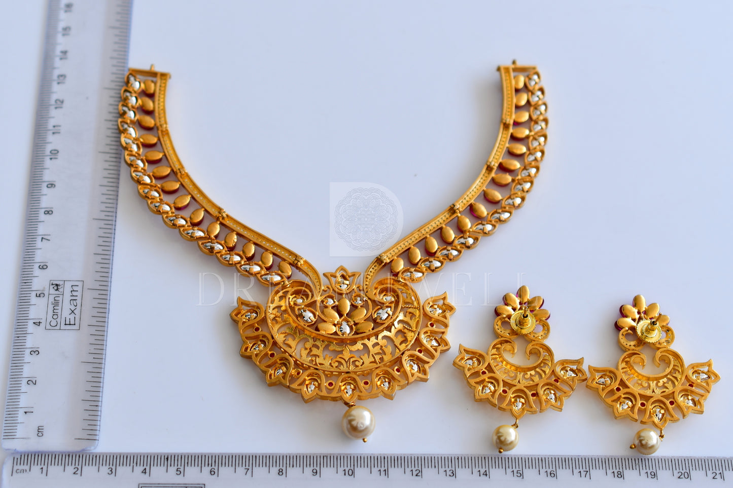 Matte finish real kemp kundan designer necklace set dj-14792