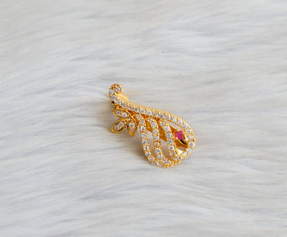 Gold tone cz ruby-white saree pin dj-19059