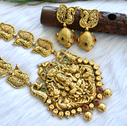 Antique Gold Tone Kemp Green Lakshmi Haar Set dj-05338