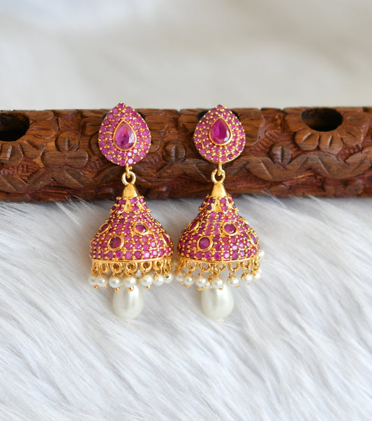 Gold tone cz-ruby pearl jhumkka dj-02240