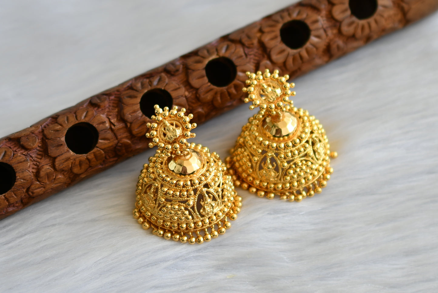 Gold tone Lakshmi Kerala style screw back Jhumkka dj-37025