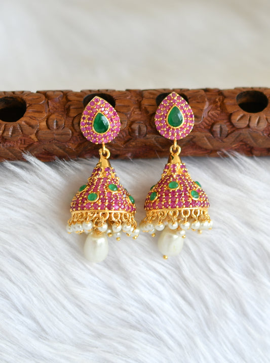 Gold tone cz-ruby-emerald Jhumkka dj-02241