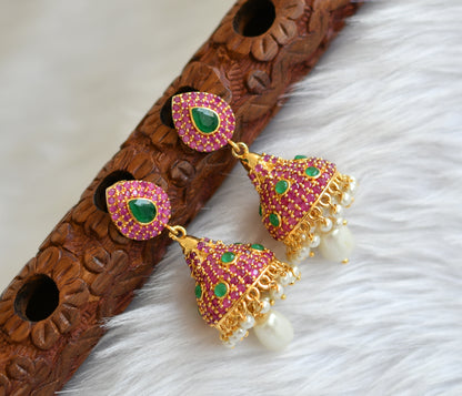 Gold tone cz-ruby-emerald Jhumkka dj-02241