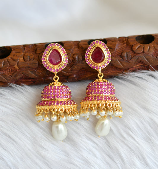 Gold tone cz-ruby pearl jhumkka dj-02239