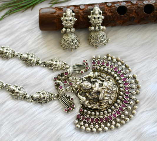 Silver Tone Ruby Lakshmi Haar Set dj-13873