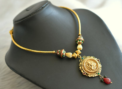 Antique kemp-green meenakari lakshmi necklace dj-16032