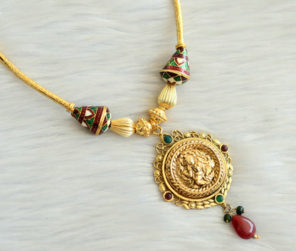 Antique kemp-green meenakari lakshmi necklace dj-16032