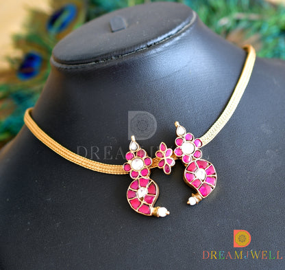 Gold look alike pink-white kundan jadau mango necklace dj-36544