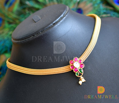 Gold tone pink-green-white mango kundan jadau necklace dj-36545