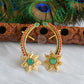 Gold tone pink-green pearl flower ear cuff earrings dj-01181