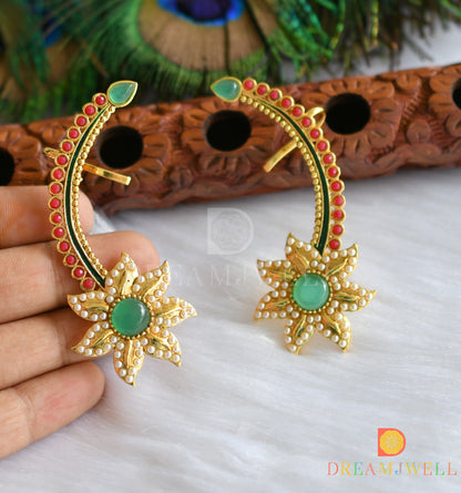 Gold tone pink-green pearl flower ear cuff earrings dj-01181