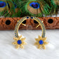 Gold tone blue pearl flower ear cuff earrings dj-01183