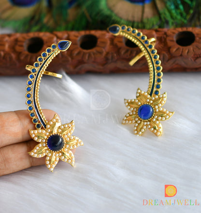 Gold tone blue pearl flower ear cuff earrings dj-01183