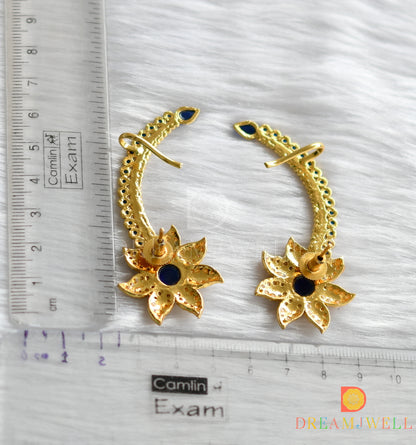 Gold tone blue pearl flower ear cuff earrings dj-01183