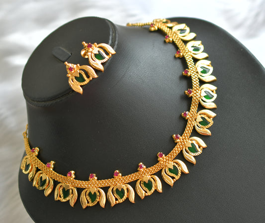 Gold tone green mango-Lotus Kerala style necklace set dj-38984