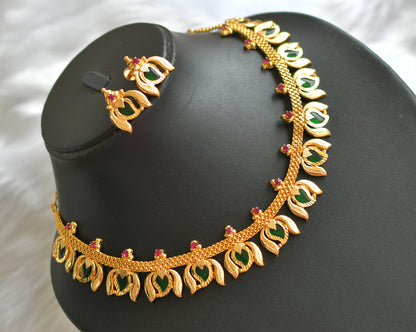 Gold tone green mango-Lotus Kerala style necklace set dj-38984