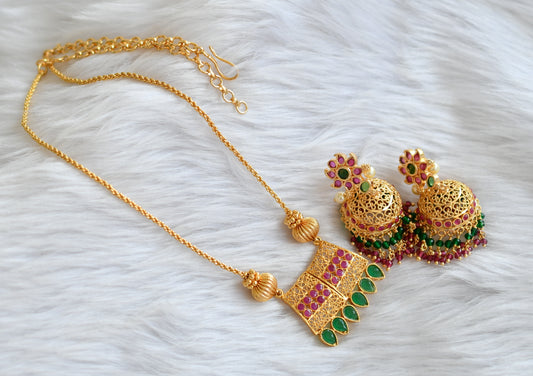 Gold tone ruby-green necklace set dj-39660