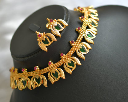 Gold tone green mango-Lotus Kerala style necklace set dj-38984