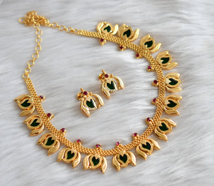 Gold tone green mango-Lotus Kerala style necklace set dj-38984