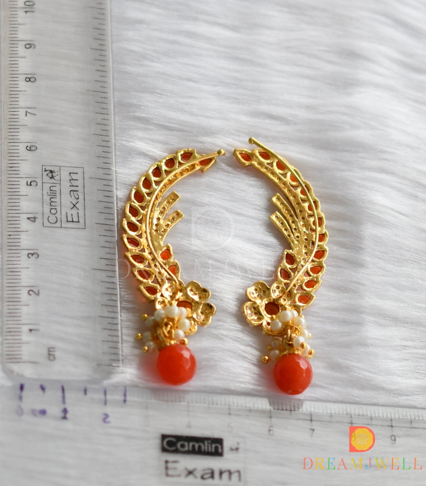 Gold tone orange designer ear cuff earrings dj-01190