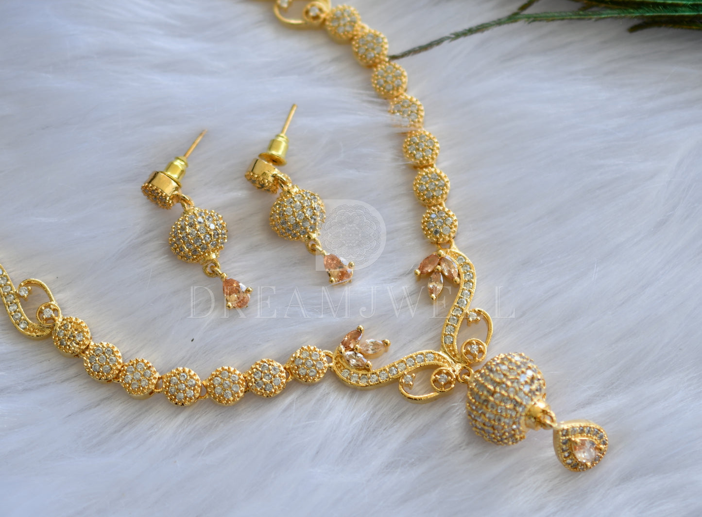 Gold tone cz-gold stone necklace set dj-15224