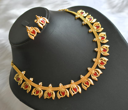 Gold tone red mango-Lotus Kerala style necklace set dj-38985