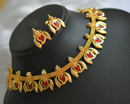 Gold tone red mango-Lotus Kerala style necklace set dj-38985